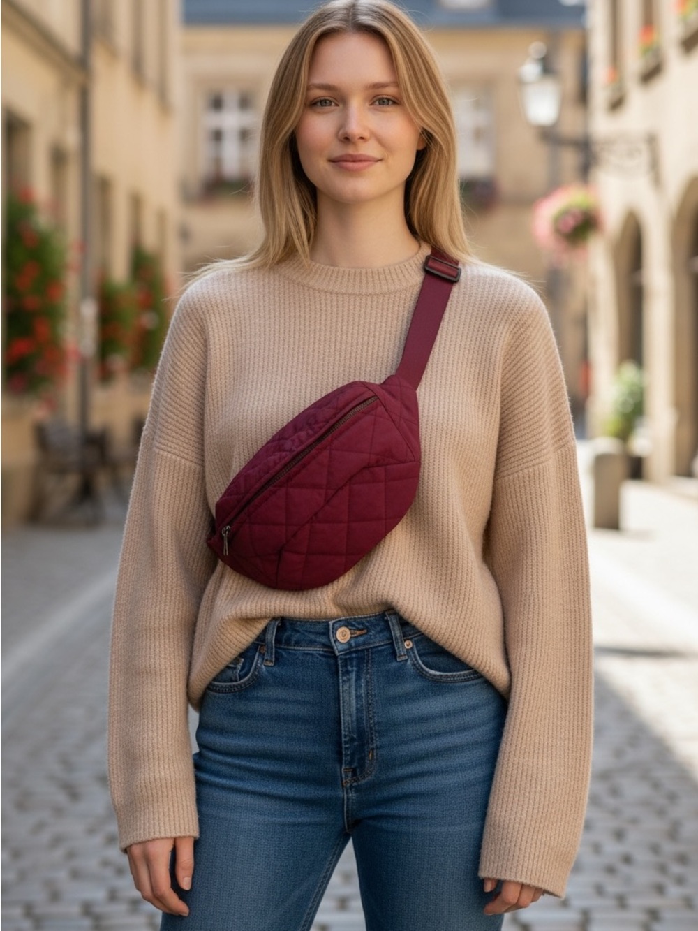 NWOT Quilted Burgundy Crossbody Fanny Pack - Women's Bag